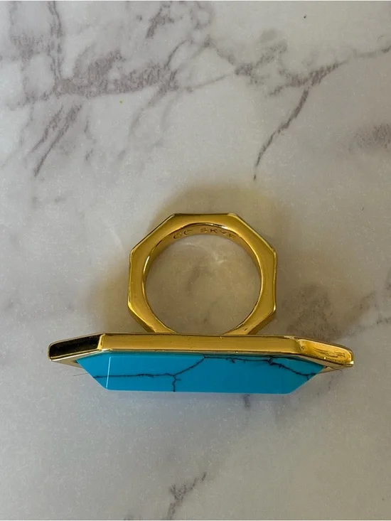 CC Skye Turquoise Hexagonal Gold-Trim Ring - Picture 7 of 8